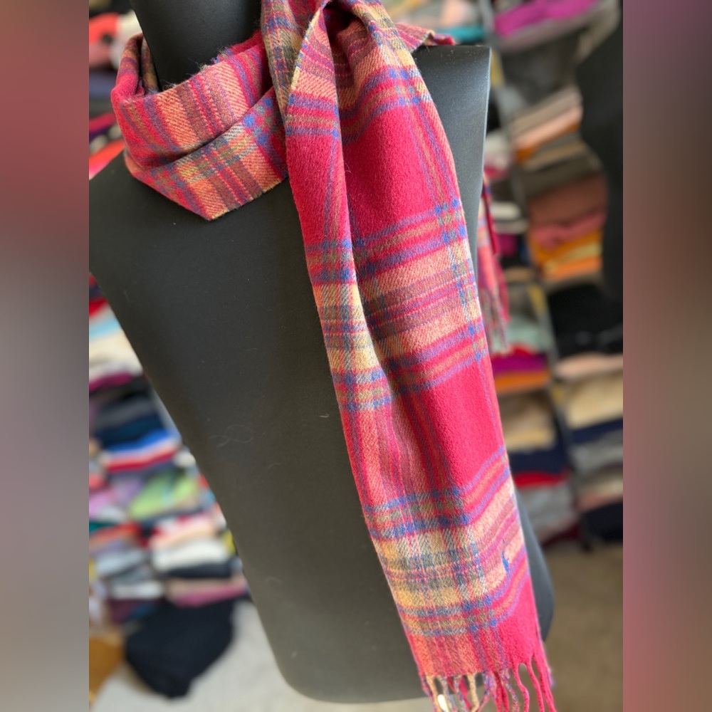 Polo Ralph Lauren Red and Blue Plaid Wool/Cashmere Scarf